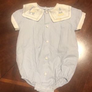 Nautical blue and white boy 6m romper